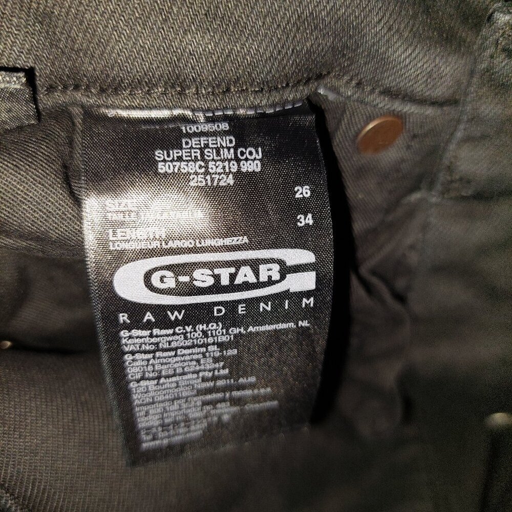 G-Star Raw Defend Super Slim Black Comfort Jewel Twill Jeans Sz 26 x 34 NWT - Picture 11 of 12